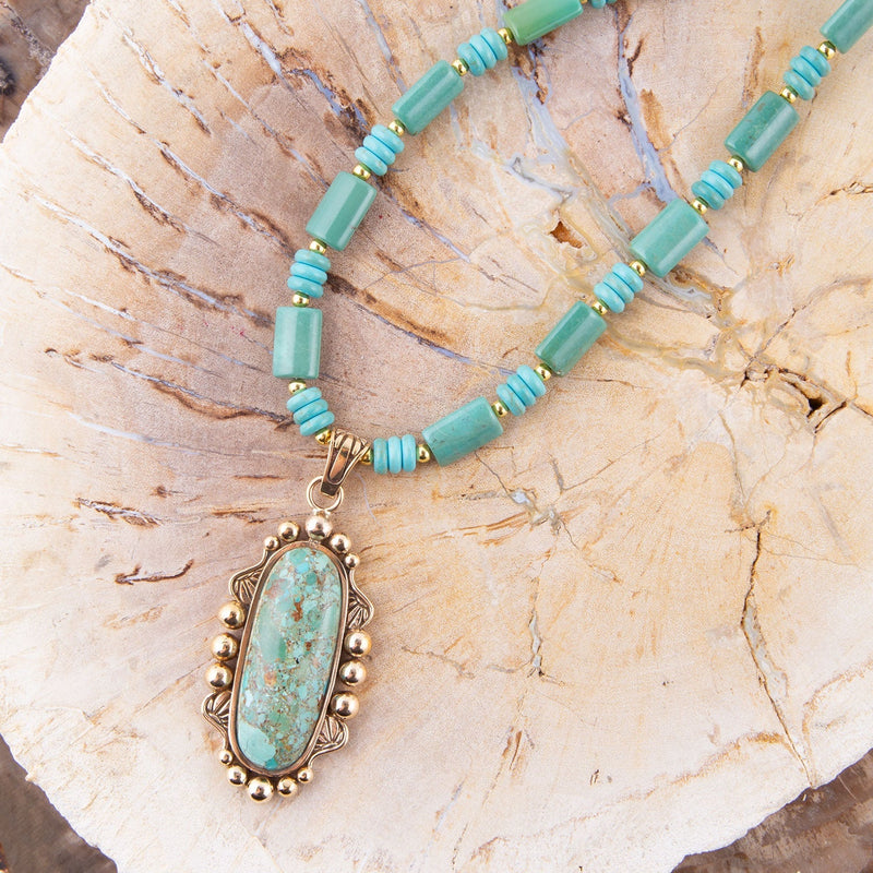 Plateau Blue Turquoise Golden Pendant Necklace