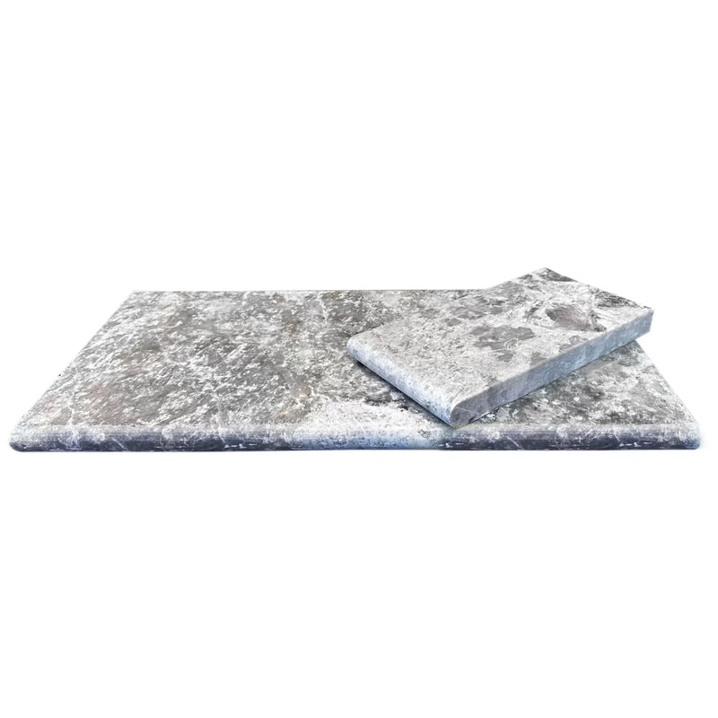 Platinum Silver 12"x24" Tumbled Marble Pool Coping