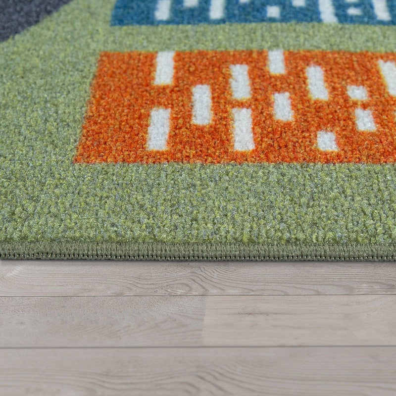 Play Rug for Kids Rooms, Streets and Houses in green