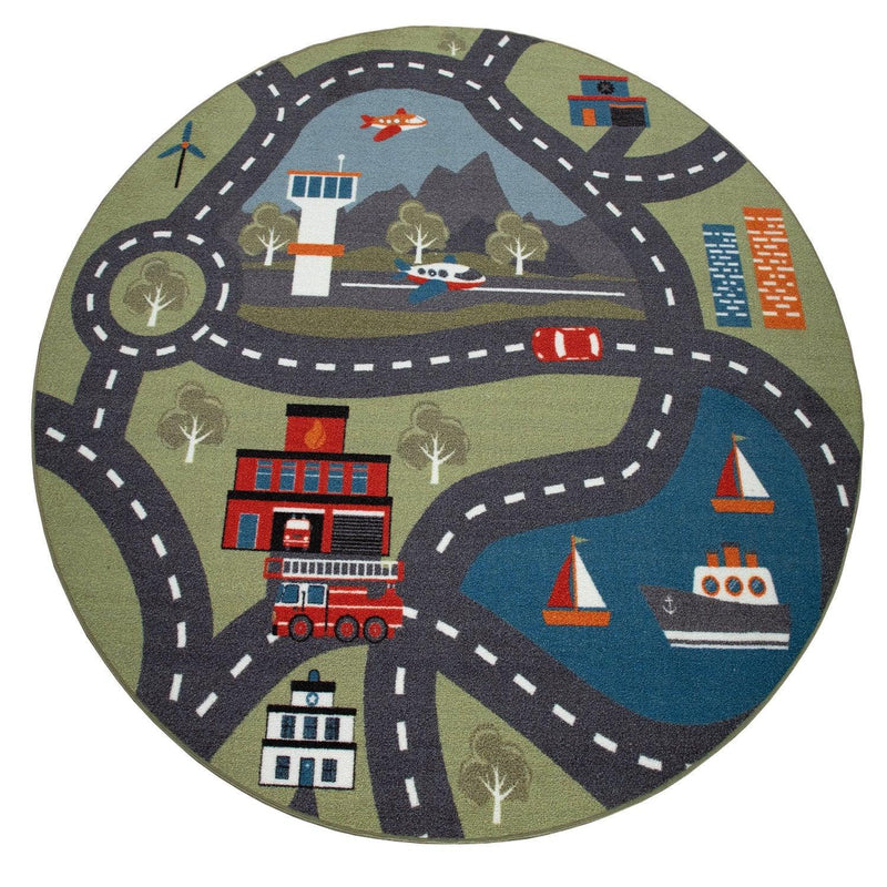 Play Rug for Kids Rooms, Streets and Houses in green