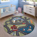 Play Rug for Kids Rooms, Streets and Houses in green