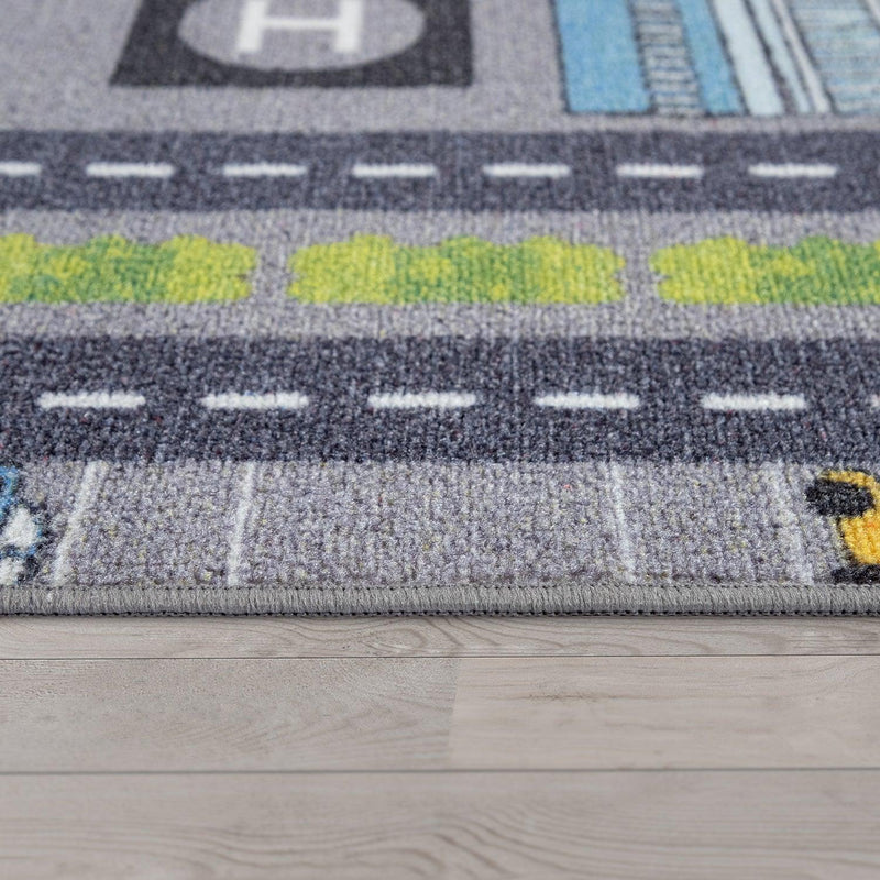 Play Rug for Nursery Cars Roads City Motife for Child's Room in Grey