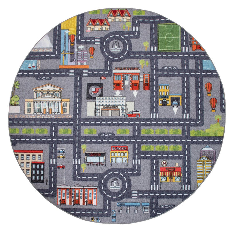 Play Rug for Nursery Cars Roads City Motife for Child's Room in Grey