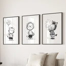 Black White Gender-Neutral Nursery Art Set. Lion Tiger Zebra by Wall Art Set