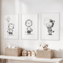 Black White Gender-Neutral Nursery Art Set. Lion Tiger Zebra by Wall Art Set
