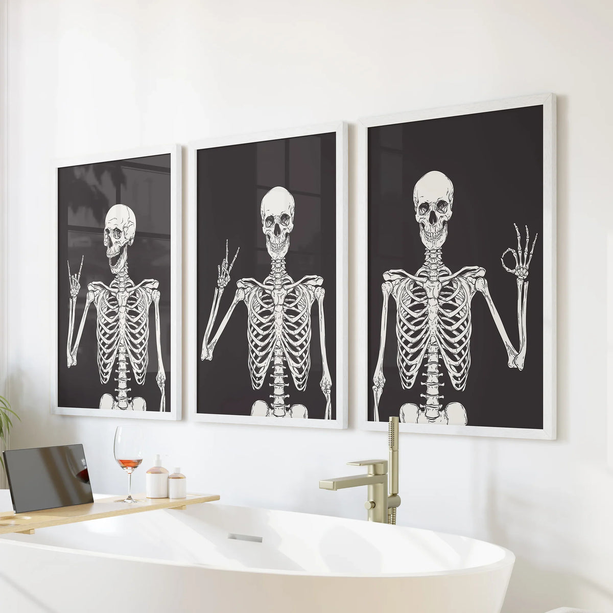 Halloween Skeleton Wall Art Set. 3 Piece Black Gothic Prints, photo 4 of 15