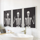 Halloween Skeleton Wall Art Set. 3 Piece Black Gothic Prints by Wall Art Set