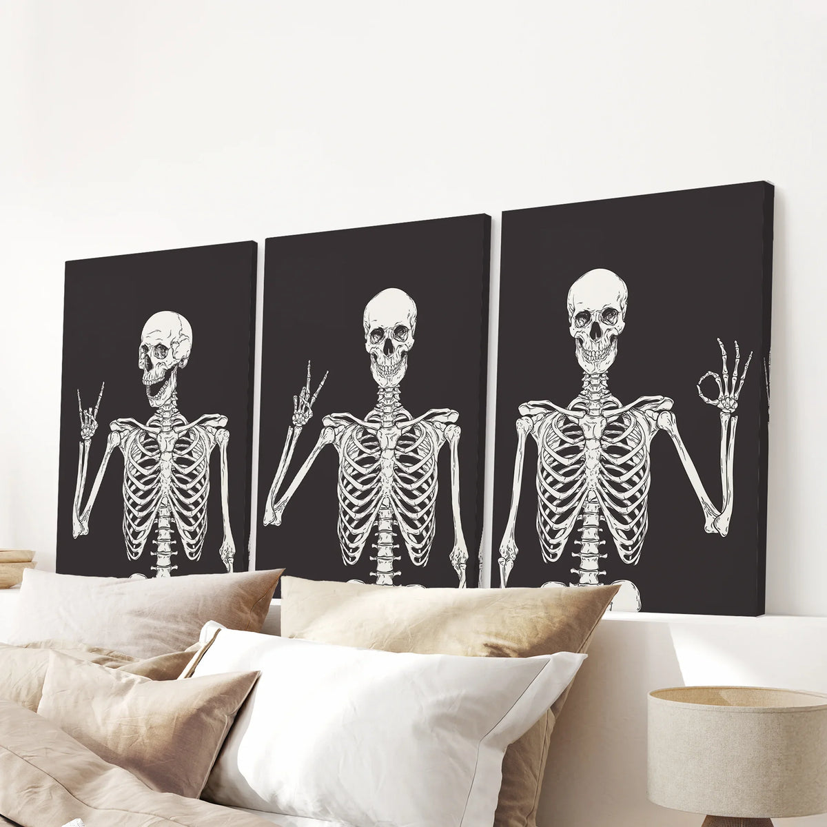 Halloween Skeleton Wall Art Set. 3 Piece Black Gothic Prints, photo 5 of 15