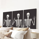 Halloween Skeleton Wall Art Set. 3 Piece Black Gothic Prints by Wall Art Set