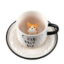 Playful white & black cat claw ceramic cup kitchen mug with figurine by Decorbites