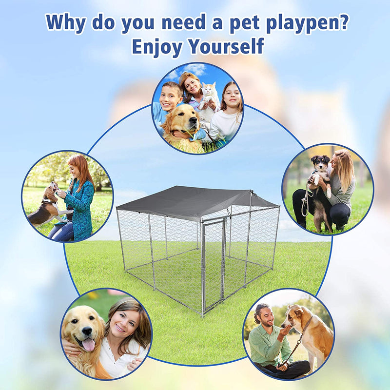 10' x 10' x 7.5' Outdoor Metal Dog Playpen For Your Puppy, Exercise Pens For Puppies, Chain Link Dog Kennel