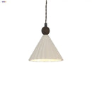 Pleated white fabric pendant light bedroom ceramic wood decor by Decorbites