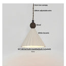 Pleated white fabric pendant light bedroom ceramic wood decor by Decorbites