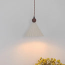 Pleated white fabric pendant light bedroom ceramic wood decor by Decorbites