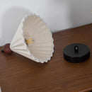 Pleated white fabric pendant light bedroom ceramic wood decor by Decorbites