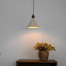 Pleated white fabric pendant light bedroom ceramic wood decor by Decorbites