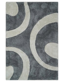 Plush Contemporary 3x5, 4x6 and 5x7 Hand Woven Shag Ivory and Gray Art Silk Soft Area Rug