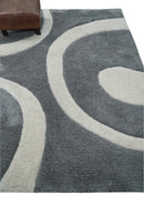 Plush Contemporary 3x5, 4x6 and 5x7 Hand Woven Shag Ivory and Gray Art Silk Soft Area Rug