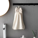 Plush coral velvet soft hand towels with bows for kitchen and bathroom by Decorbites