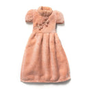 Plush pink coral fleece cheongsam hand towel for kitchen and bathroom by Decorbites