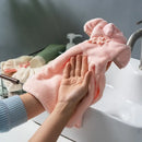 Plush pink coral fleece cheongsam hand towel for kitchen and bathroom by Decorbites