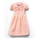 Plush pink coral fleece cheongsam hand towel for kitchen and bathroom by Decorbites