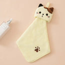 Plush pink & pale yellow cartoon cat hand towel for kitchen by Decorbites