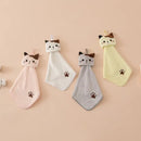 Plush pink & pale yellow cartoon cat hand towel for kitchen by Decorbites