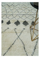 Plush Thick Beni Ourain 8x10.5 Ivory and Charcoal Geometrical design Moroccan Rug Made with fine Wool by The Rug Decor