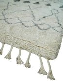 Plush Thick Beni Ourain 8x10.5 Ivory and Charcoal Geometrical design Moroccan Rug Made with fine Wool by The Rug Decor