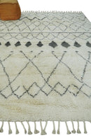 Plush Thick Beni Ourain 8x10.5 Ivory and Charcoal Geometrical design Moroccan Rug Made with fine Wool by The Rug Decor