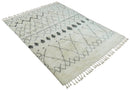 Plush Thick Beni Ourain 8x10.5 Ivory and Charcoal Geometrical design Moroccan Rug Made with fine Wool by The Rug Decor