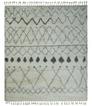 Plush Thick Beni Ourain 8x10.5 Ivory and Charcoal Geometrical design Moroccan Rug Made with fine Wool by The Rug Decor