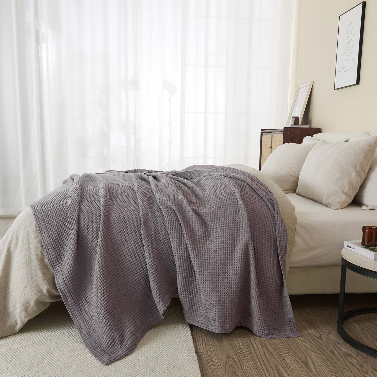 100% Cotton Waffle Weave Blanket - Mikala Collection, photo 10 of 46