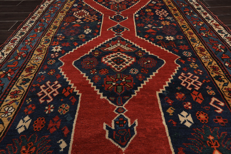 4'7" x 11'9" Hand Knotted Wool Traditional Runner Vegetable dyes Area Rug Red