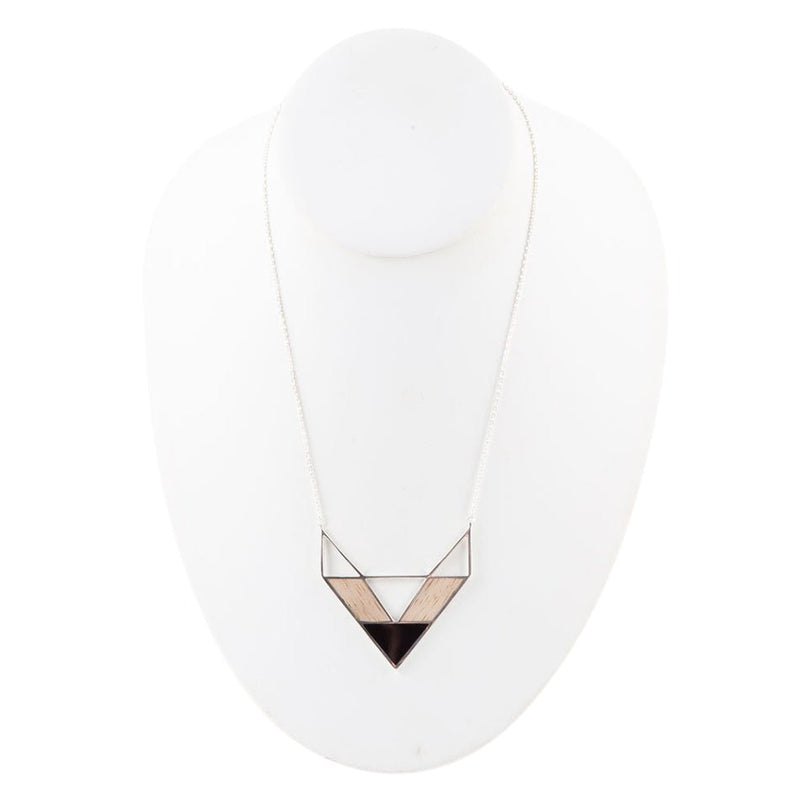Point Made Wood and Onyx Sterling Silver Necklace