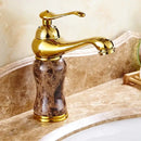 GobekUsa Golden Marble Bathroom Sink Faucet Hot Cold Water Mixer Deck Mounted Gold Tap