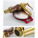 GobekUsa Golden Marble Bathroom Sink Faucet Hot Cold Water Mixer Deck Mounted Gold Tap
