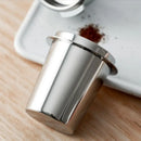 Polished chrome stainless steel espresso dosing cup kitchen tool by Decorbites