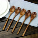Polished dark brown wooden spoon soup and fork set dining room by Decorbites
