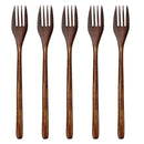 Polished dark brown wooden spoon soup and fork set dining room by Decorbites