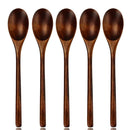Polished dark brown wooden spoon soup and fork set dining room by Decorbites