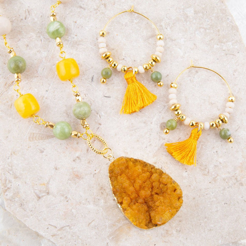 Pomelo Tassel Hoop Earrings