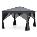 11 X 11 FT Pop Up Gazebo with Mesh Netting and Double Roof-Gray