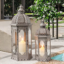 Set of 2-22"&17"H Vintage Metal Candle Lanterns(Grey with Black Brush)
