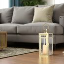 12'' High Metal Candle Holder Outdoor Candle Lantern with Tempered Panels