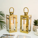 12'' High Metal Candle Holder Outdoor Candle Lantern with Tempered Panels