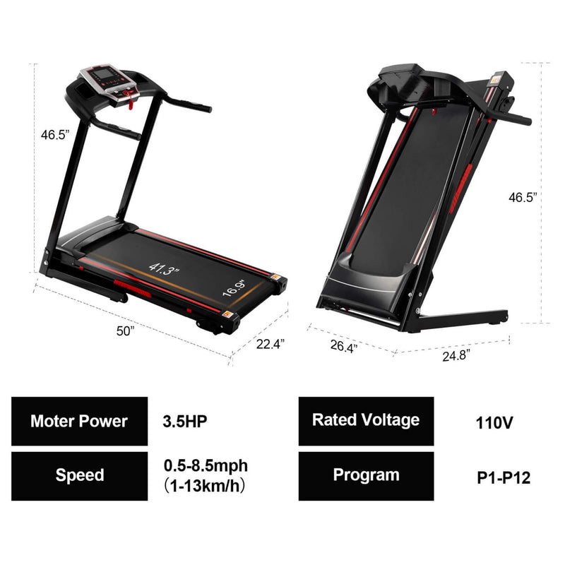Rovix Portable 3.5HP Space Saving Folding Treadmill W/ Incline & 12 Preset Programs (SAK29735)