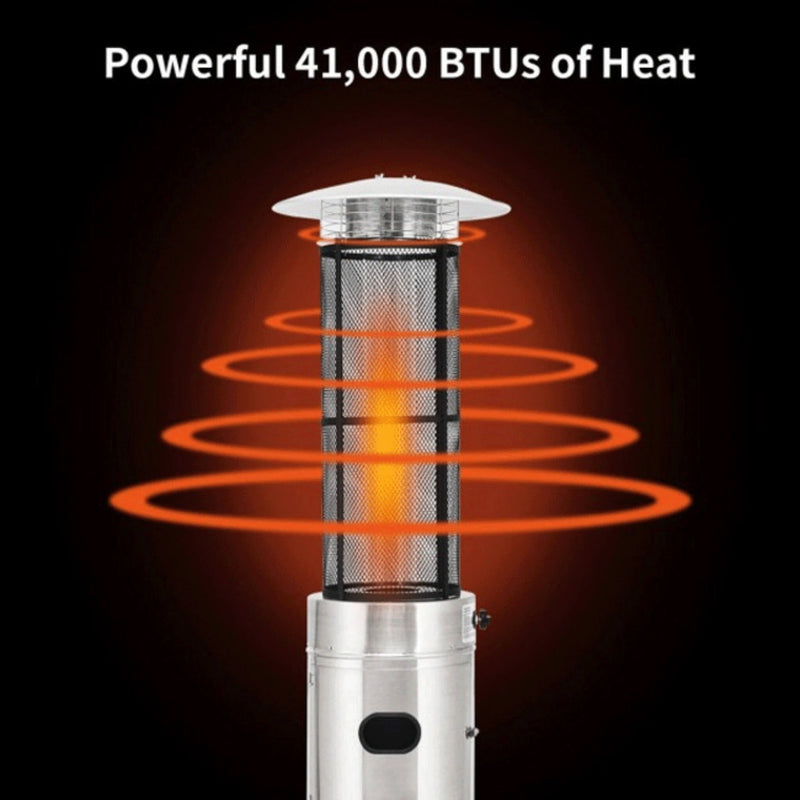 Portable Cylindrical Freestanding Outdoor Round Glass Tube Propane Patio Heater, 41K BTU (SAK93913)