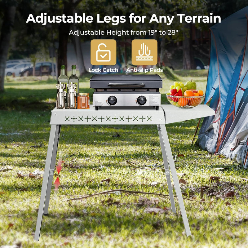 Portable Grill Prep Table with Adjustable and Folding Legs, 304 Stainless Steel BBQ Grill Stand for Tabletop Griddle and Pizza Oven T0124SA